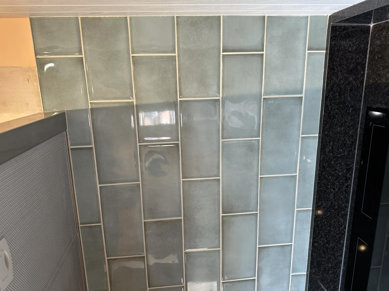 Green gloss metro bathroom wall tiling, Norwich